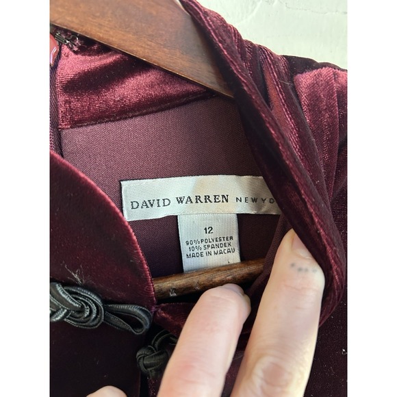 Vintage 90s David Warren Burgundy Velvet Maxi Dress 12 Mandarin Whimsigoth - Picture 7 of 8
